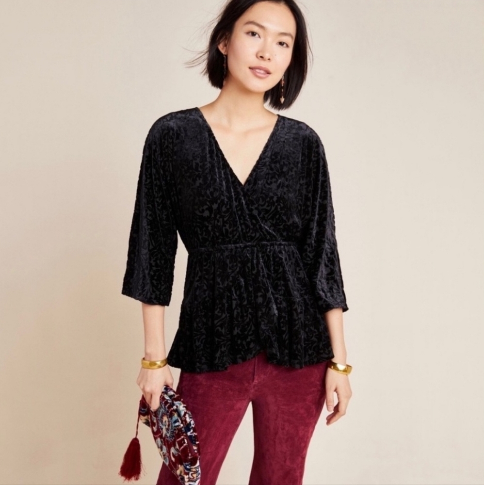 Anthropologie Aleska Velvet Faux Wrap Top in Small NWT